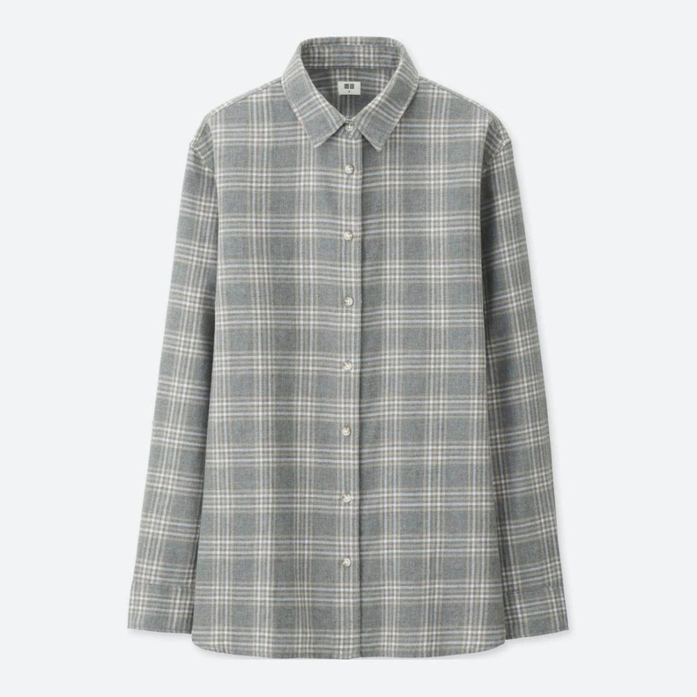 Uniqlo Soft Gray 100% Cotton Flannel Button-Down L